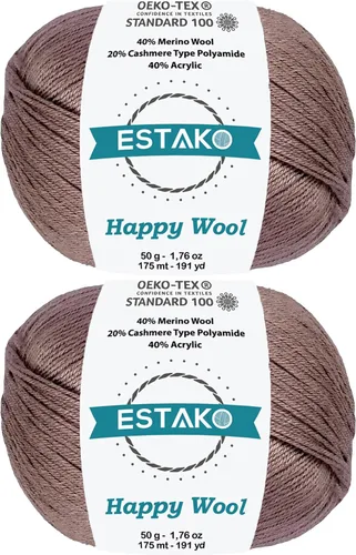 Miniatura 42 de Estako Happy Wool (paquete de 2 madejas) 40% lana merino 20% cachemira tipo poliamida 40% acrílico peso fingering hilo suave para tejer y crochet