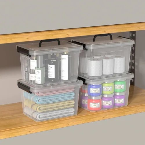 Miniatura 7 de Cajas de almacenamiento de plástico de 6 cuartos de galón con tapas y asas, contenedor de almacenamiento de cierre transparente, 6 paquetes