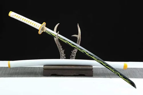 Miniatura 3 de Demon Slayer - Espada Tanjiro Katana de acero 1065, espiga completa, hecha a mano, Katana japonesa real, 41 pulgadas