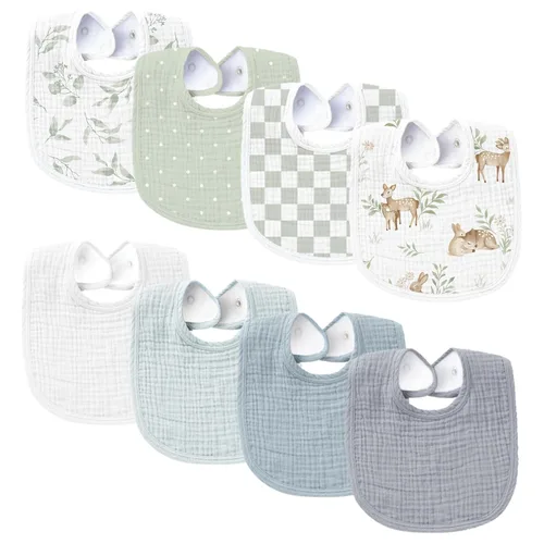 Miniatura 23 de Konssy Baberos de Muselina para Bebé Paquete de 8 Baberos Bandana para Babear de Algodón para Niños y Niñas Unisex, Conjunto Suave y Absorbente