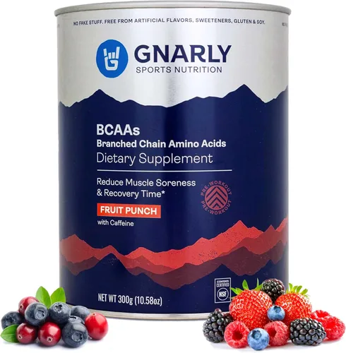 Gnarly Nutrition BCAA en polvo, ponche de frutas - Aminoácidos BCAAS pre-entrenamiento - Certificado NSF Sport - Suplemento para apoyar y