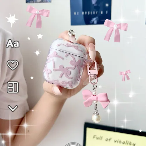 Miniatura 5 de Linda funda para Airpod de 2ª generación para diseño de lazo femenino, diseño de moda, diseño estético a prueba de golpes, funda para auriculares