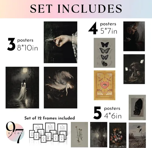 Miniatura 2 de 97 Decor Dark Academia Decor - Impresiones artísticas góticas victorianas para pared, imágenes estéticas oscuras, pósteres góticos espeluznantes