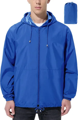Miniatura 9 de Chaqueta de lluvia impermeable para hombre, rompevientos para correr, resistente al agua, ligera, plegable, con capucha, viajes, senderismo, ciclismo