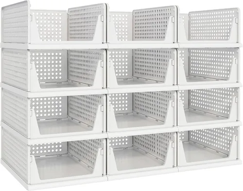 Miniatura 9 de Pinkpum Paquete de 5 organizadores plegables de armario, cesta de plástico apilable para ropa, contenedor de almacenamiento de estantes para Negro