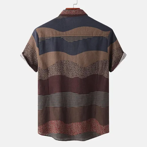 Miniatura 4 de Men's Vintage Button-Down Shirts Tees Tie Dye Patchwork Print Cardigan Blouses Turn-Down Retro Tops Short Sleeve