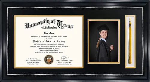 Miniatura 10 de GraduationMall Marco de fotos y diploma negro de 11 x 19 pulgadas para certificado de 8.5 x 11, imagen de 5 x 7, vidrio templado, paspartú doble