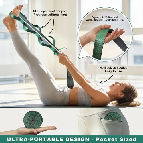 Miniatura 2 de Acozycoo Correa de estiramiento con 10 bucles, correa de yoga para terapia física, entrenamiento en casa, entrenamiento de pilates y flexibilidad
