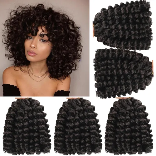 Miniatura 27 de Cabello de Ganchillo Jamaicano Saltarín de 8 Pulgadas 5 Paquetes 2X Rizo de Varita Ringlet Cabello de Ganchillo Pre-Enrollado Rizo Saltarín