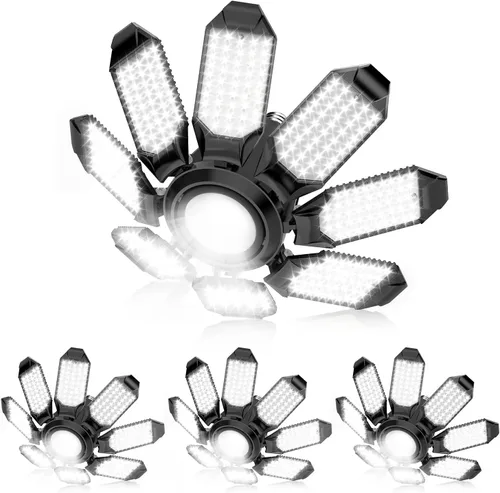 Miniatura 16 de Luz LED de garaje – Bombilla de garaje de 160 W, 64000 lúmenes, 6500 K, iluminación de garaje súper brillante con 6 paneles deformables, luces