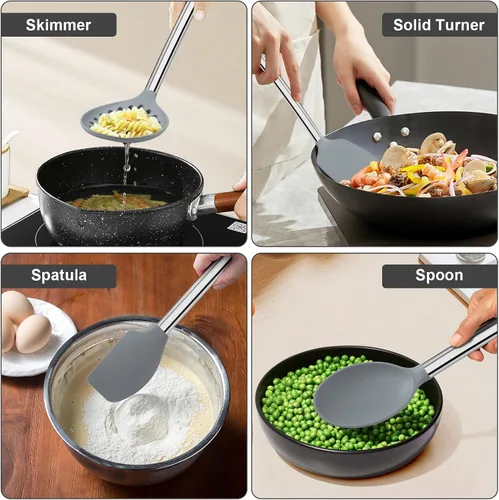 Miniatura 7 de Vayvnt Juego de utensilios de cocina de silicona para utensilios de cocina antiadherentes, juego de 4 espátulas de silicona y cuchara con mango