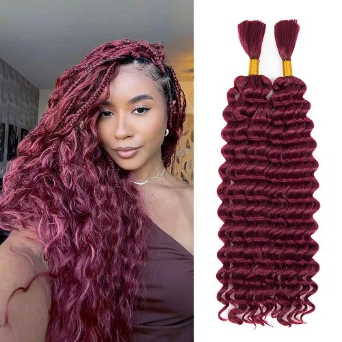 Miniatura 34 de Cabello bohemio para trenzar de 18 pulgadas, 2 paquetes de cabello ondulado profundo a granel para trenzas bohemias, sin trama, extensiones