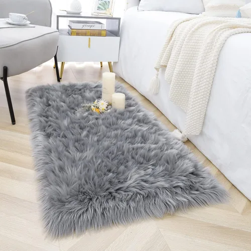 Miniatura 17 de Noahas Alfombra de piel sintética, alfombras esponjosas de lujo para dormitorio, alfombras lavables de 2 x 3 pies, alfombra de piel de oveja