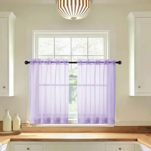 Miniatura 75 de LIVEKID Cortinas traslúcidas negras de cocina de 36 pulgadas de largo, cortinas cortas filtrantes de luz, 2 paneles de gasa aireada, texturizadas