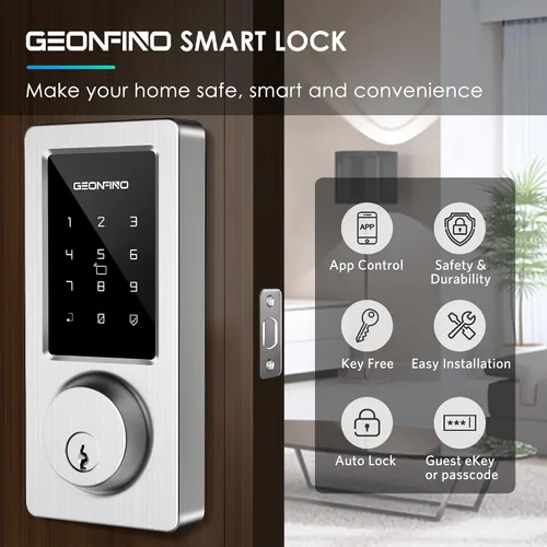 Miniatura 6 de Cerradura de puerta de entrada sin llave, cerradura inteligente con aplicación Bluetooth, teclado electrónico, tarjeta IC, llaves de repuesto