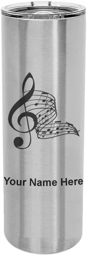 Miniatura 12 de LaserGram Vaso delgado aislado al vacío de 22 onzas, notas musicales, grabado personalizado incluido (negro)
