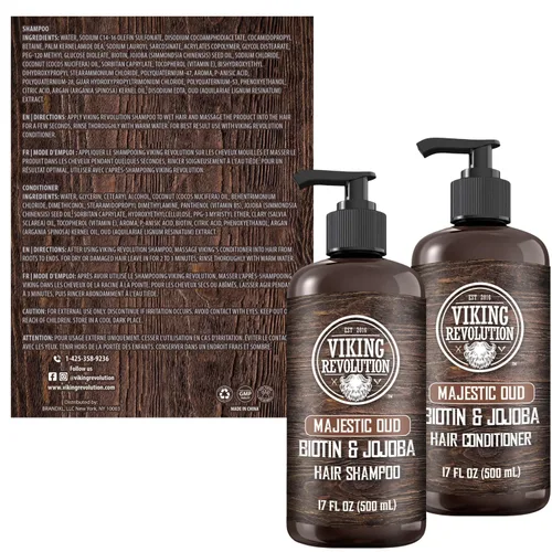 Miniatura 5 de Viking Revolution Majestic Oud - Juego de champú y acondicionador para hombre con biotina y aceite de jojoba, champú natural para el cabello