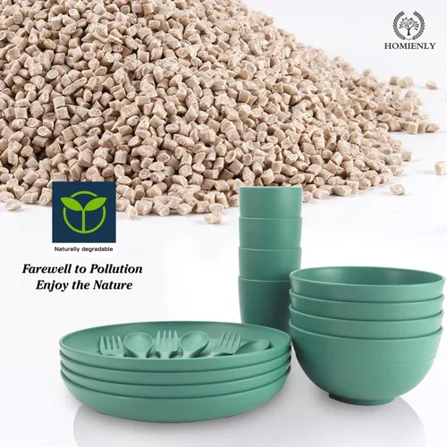 Miniatura 3 de Juegos de vajilla de paja de trigo, Homienly 20 piezas irrompibles aptas para microondas y lavavajillas, cubiertos ligeros Juego de cuencos, tazas