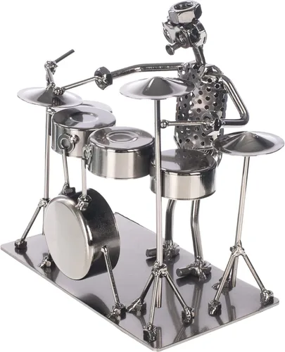 Miniatura 3 de Broadway Gifts Figura decorativa de batería de metal plateado de 7.3 pulgadas