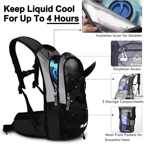 Miniatura 3 de Mothybot - Mochila de hidratación aislada con depósito de 2 litros sin bisfenol A (BPA) y almacenamiento, mochila de senderismo para hombres