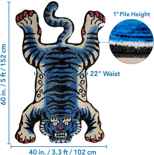 Miniatura 2 de Alfombra de área de tigre tibetano de 5 x 3.3 pies con mechones de pelo alto XLarge para interiores lavable a máquina con respaldo antideslizante