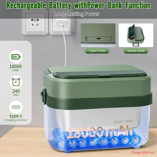 Miniatura 2 de MDHAND Lonchera térmica para hombres – Fiambrera eléctrica inalámbrica con batería de 18000 mAh para adultos trabajadores, viajeros, conductores