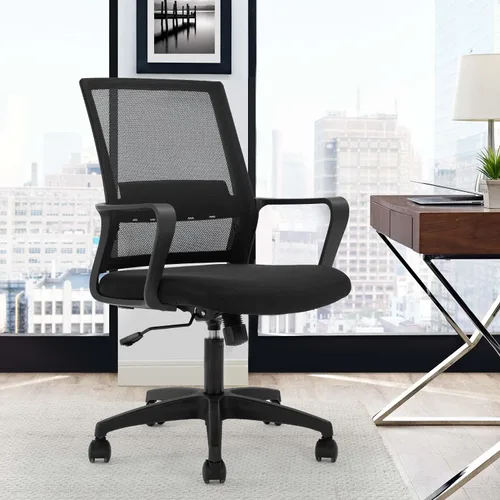 Miniatura 2 de FDW Silla de escritorio ergonómica de malla para computadora, de media espalda, con descansabrazos, giratoria, ajustable, soporte lumbar, Negro