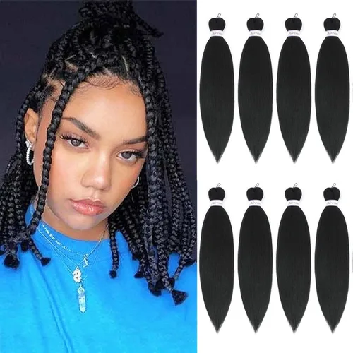 Miniatura 43 de Alrence Cabello estirado para hacer trenzas, trenza larga de 30 pulgadas, 8 paquetes, extensiones profesionales de trenzado de cabello sintético, 1b#