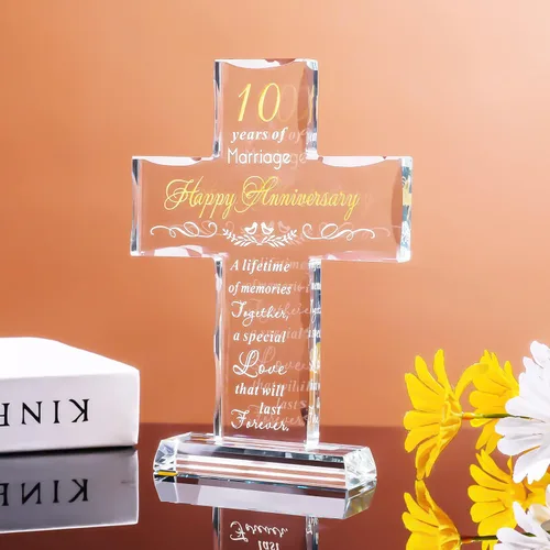 Miniatura 7 de YWHL Feliz 10º Aniversario Regalos de Cruz de Cristal para Esposa, Regalos Religiosos del 10º Aniversario de Boda para Pareja, Decoración de Fiesta