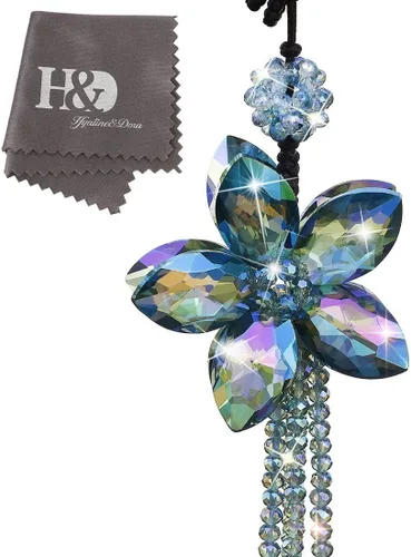 Miniatura 9 de H&D HYALINE & DORA Colgante de cristal de hoja de arce de 11.8 pulgadas para espejo retrovisor colgante de la suerte, accesorios de decoración