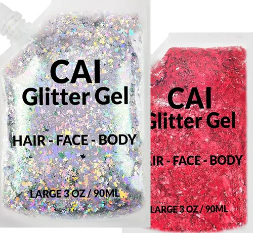 Miniatura 9 de Gel de purpurina para rostro, cuerpo y cabello, purpurina de Halloween para niños y mujeres, gel de grado cosmético de 3 onzas con luna y estrellas