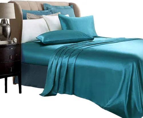 Miniatura 8 de Anex Linen Juego de sábanas de satén, juego de ropa de cama de 4 piezas, hilos altos, juego de sábanas 100% satén beige ultra suave, juego