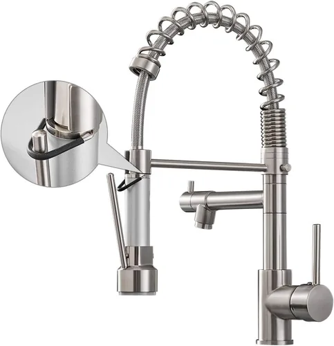 AIMADI - Grifo de cocina con rociador desplegable, grifo de cocina comercial de arco alto, de una sola manija, de acero inoxidable con níquel Níquel