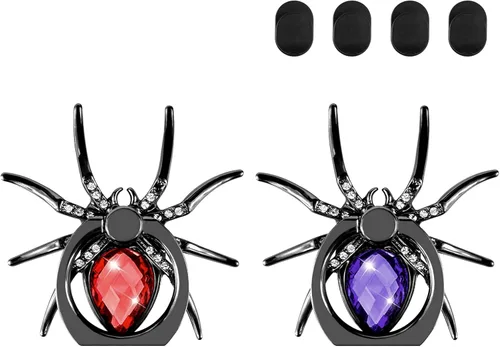 Aircawin - 2 soportes para anillo de teléfono celular, diseño de araña, lindo soporte de dedo para teléfono, soporte de teléfono con 4 soportes para