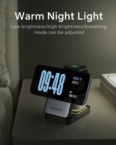 Miniatura 6 de Cargador inalámbrico 3 en 1 actualizado 2026 para iPhone, cargador magnético de viaje, estación de carga inalámbrica plegable compatible