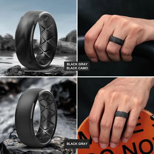 Miniatura 90 de Egnaro Anillos de boda de silicona para hombre: 1/4/6/7 Multipack de anillos de boda de goma con arco interior Diseño ergonómico transpirable