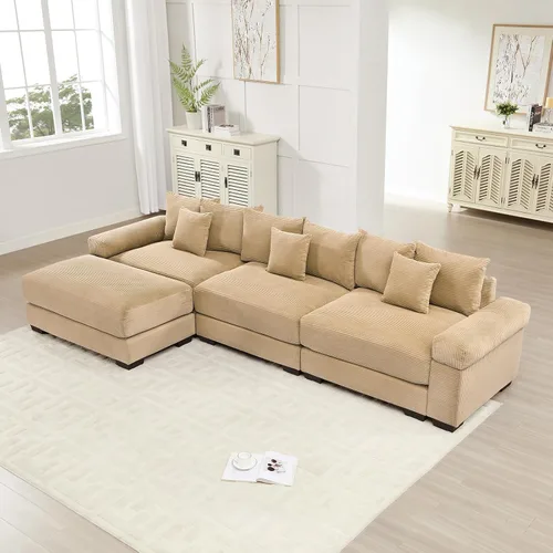 Miniatura 16 de Sofá modular de gran tamaño de 117.3 pulgadas, sofás modulares grandes de pana para sala de estar, sofás de 3 plazas, moderno juego de sofá de Blanco