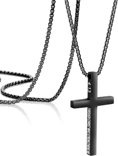 Collar con dije de cruz cristiana para hombre de acero inoxidable chapado en oro o plata, o negro religioso y minimalista, para joyería de bautismo
