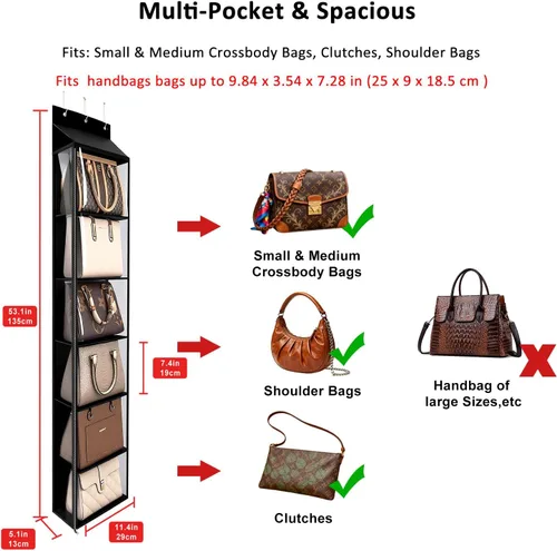 Miniatura 2 de Lirex Organizador de bolso para colgar sobre la puerta y estante para el armario, organizador de almacenamiento de bolsos con colgador para bolsos.