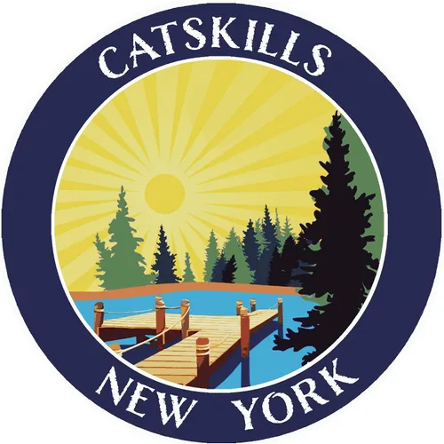 Lake Dock - Catskills - Nueva York 3.5" DIY Adhesivo de vinilo adhesivo de aventura vacaciones tema novedad apliques Azul Oscuro