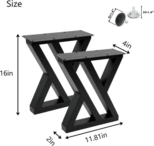 Miniatura 3 de Patas de mesa auxiliar de 16 pulgadas de alto, patas de banco de metal modernas, base de mesa auxiliar industrial triangular resistente, bases