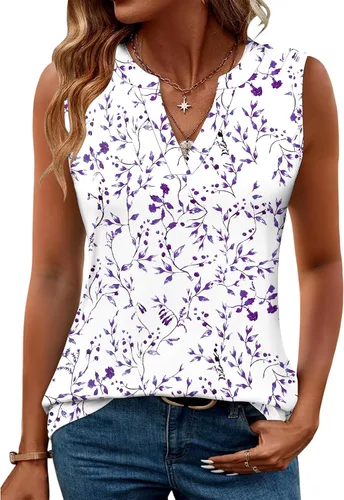 Miniatura 9 de Romanstii Camisas sin mangas para mujer, estilo casual, de verano, cuello en V, blusas elegantes, túnica