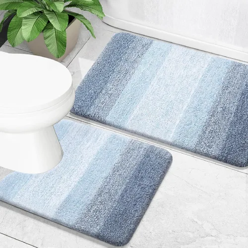 Miniatura 65 de OLANLY Juego de 2 alfombras de baño de microfibra suave y absorbente, antideslizantes, se pueden lavar y secar a máquina, alfombras de baño peludas