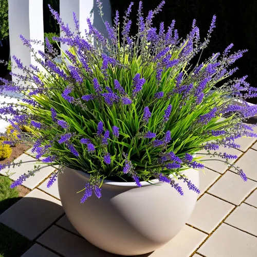 Miniatura 12 de Flores artificiales para decoración al aire libre, 12 paquetes de hierba falsa de mono para el hogar, jardín, porche, balcón, flores de lavanda