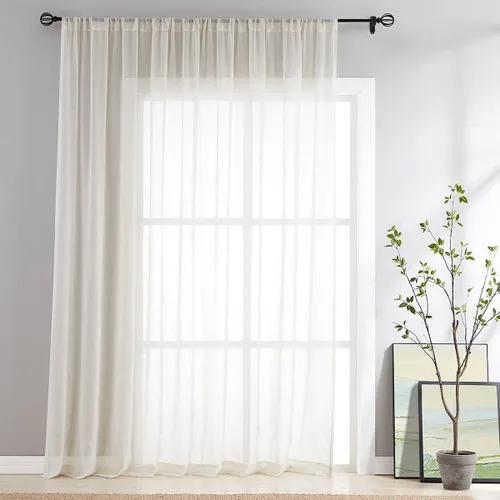 Miniatura 17 de FMFUNCTEX Cortinas Transparentes de Lino para Dormitorio, Cortinas Beige de 84 Pulgadas de Largo para Sala de Estar, Cortinas de Ventana de Mezcla