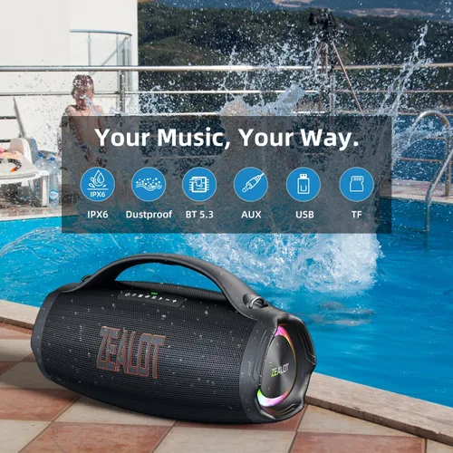 Miniatura 3 de ZEALOT Altavoz Bluetooth con subwoofer, altavoz inalámbrico fuerte con graves masivos, altavoces estéreo fuerte, 160 W RMS/200 W pico, IPX6