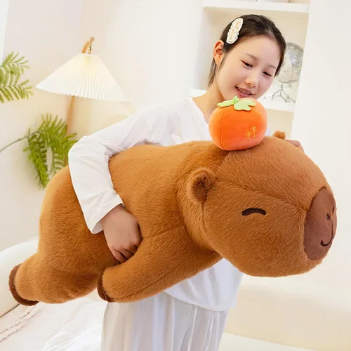 PEACH CAT Caqui Capibara Peluche de 23.6 pulgadas de largo Animal de Peluche Capibara Lindos Juguetes de Peluche Regalos para Niños Marrón