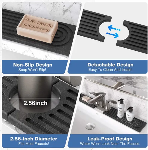 Miniatura 5 de DK177 Tapete para grifo para fregadero de cocina, bandeja de piedra absorbente de agua para fregadero, tapete de grifo de secado rápido