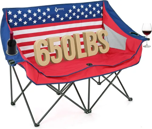 Miniatura 13 de ARROWHEAD OUTDOOR Silla de camping plegable portátil doble Duo con 2 tazas y soporte para copas de vino, bolsa de transporte, soporta hasta 650