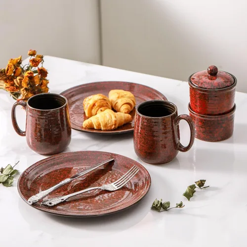 Miniatura 7 de Juego de 4 tazas de café rojas de Hasense, tazas de café de cerámica de 12 oz, taza de café con leche con mango grande para café, té, leche